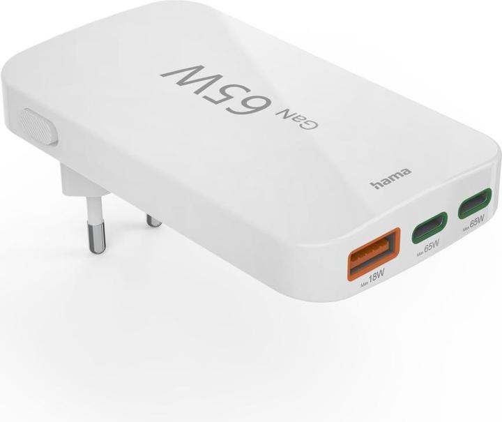 Produktbild Hama Schnellladegerät, 2x USB-C, 1x USB-A, flaches Mini-Ladegerät, PD, 65 W, WS (65 W)