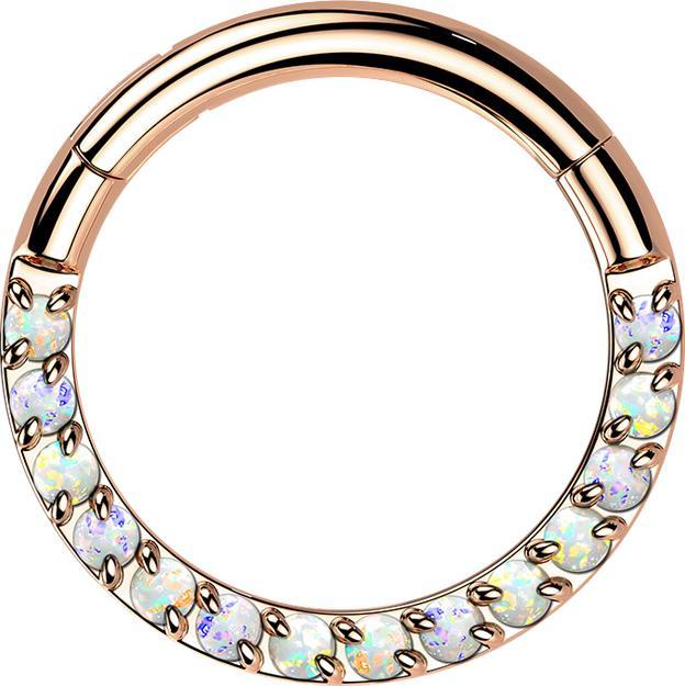 Actual product image Star Piercing Micro segment ring hinged rose gold front opals white (Titanium G23, without brass)
