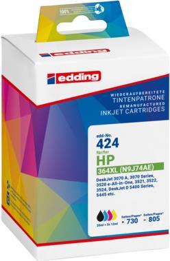 Produktbild Edding Tinte ersetzt 364, 364XL Kompatibel Kombi Pack Schwarz, Cyan, Magenta, Gelb 424 (BK)