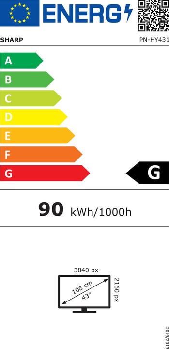 Energy Label NEC PN-HY-SERIES 43IN LFD D-LED (3840 x 2160 Pixels, 43")