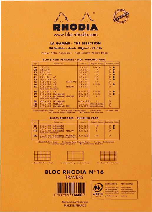 Produktbild Rhodia Blöcke geheftet 80g Basics (A5, Liniert)