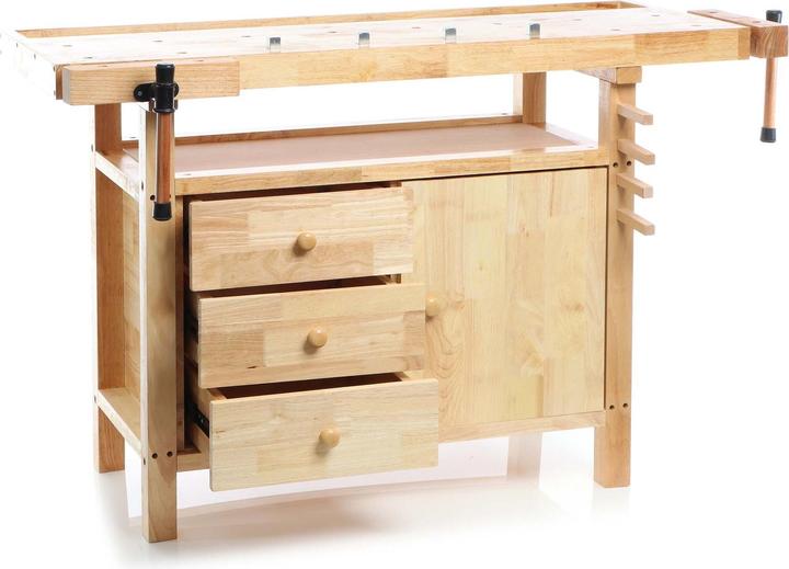 Wiltec Hobelbank 126x50x84cm Holz Werkbank Arbeitstisch Spannzangen Werktisch (50 cm, 125 cm)