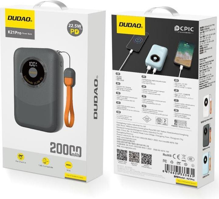 Produktbild Dudao Powerbank K21Pro Mini 20000mAh 22.5W - gray (20000 mAh, 22.50 W, 22.50 Wh)