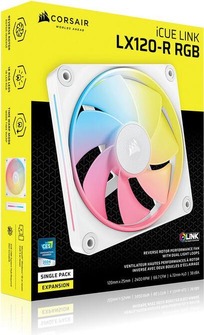 Immagine prodotto Corsair Serie LX-R RGB, iCUE LINK LX120-R RGB Bianco, ventola RGB da 120 mm, ventola singola (120 mm, 1 x)