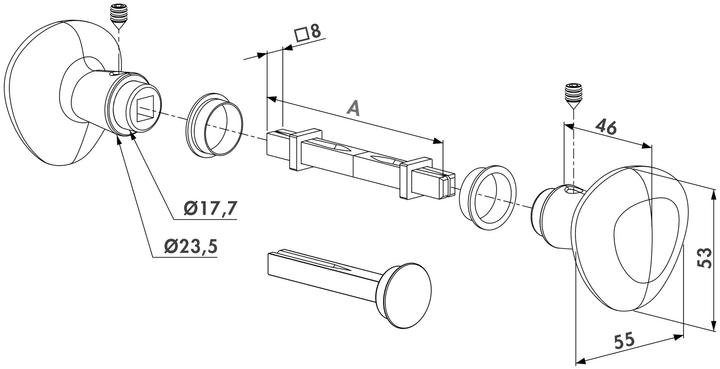 Actual product image Locinox Rotary knob lever handle set 3006KR (2 pcs.)