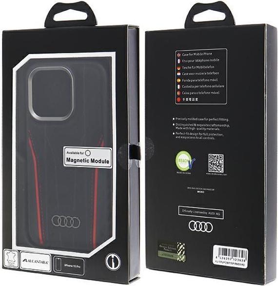 Image du produit Audi Coque en cuir véritable MagSafe iPhone 15 Pro 6.1" czarno-czerwony/noir-rouge AU-TPUPCMIP15P-R8 (Apple iPhone 15 Pro)