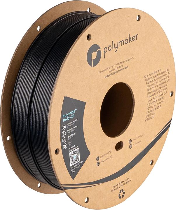 Image du produit Polymaker PolyMide PA12-CF Noir 1.75mm 500g (Nylon, Carbone, 1.75 mm, 500 g, Noir)