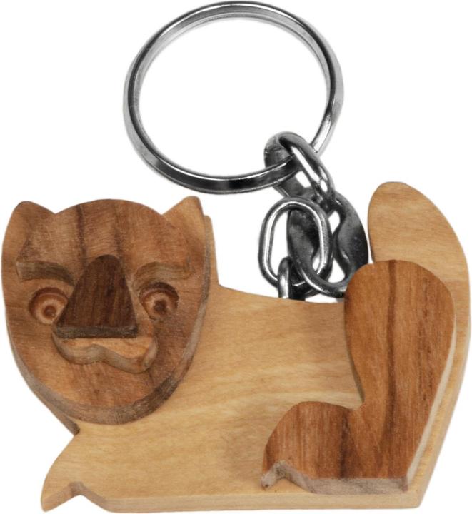 Produktbild Natura Punto Schlüsselanhänger Katze, aus Olivenholz, braun, 5 x 5cm