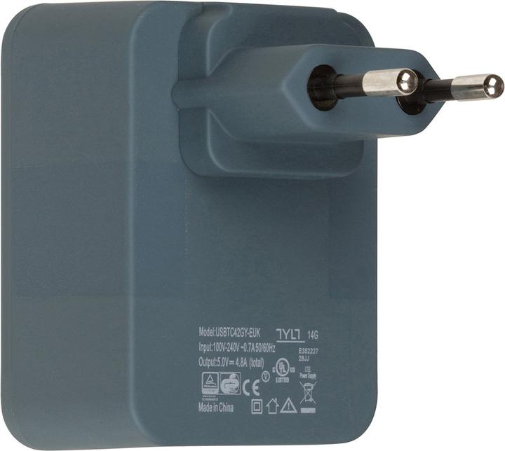 Actual product image Tylt Travel Adapter Dual USB Gray