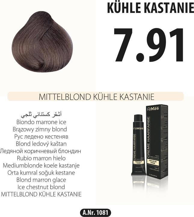 Produktbild FemMas (7.91) Haarfarbe Mittelblond Kühle Kastanie 100ml (7.91 Mittelblond Kühle Kastanie)