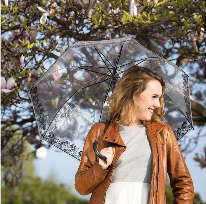 Actual product image Smati transparent automatic umbrella bell-shaped with black rose border - umbrella ladies