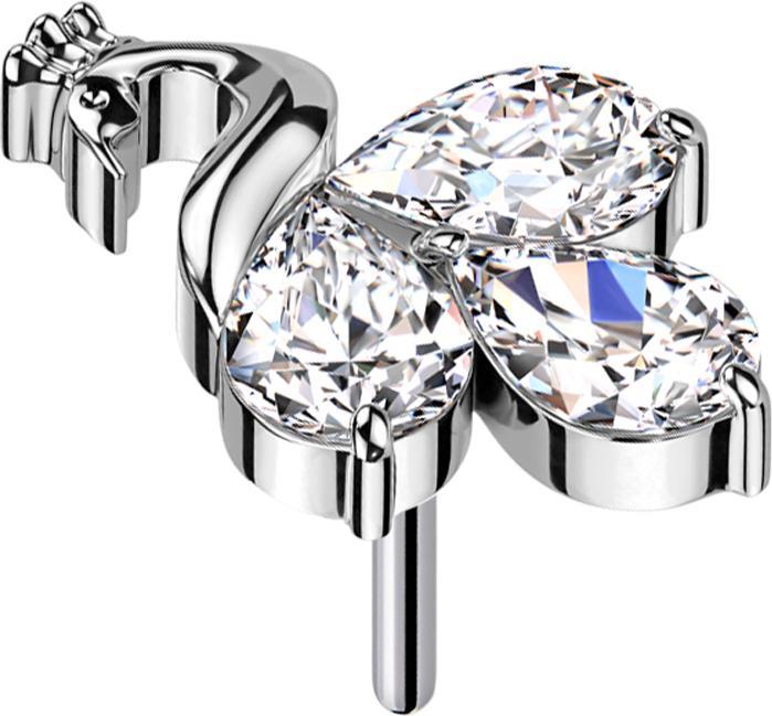Produktbild Star Piercing Threadless Pfau silber drei Kristalle silber (Chirurgenstahl 316Lohne Messing, ohne MessingTitan G23)