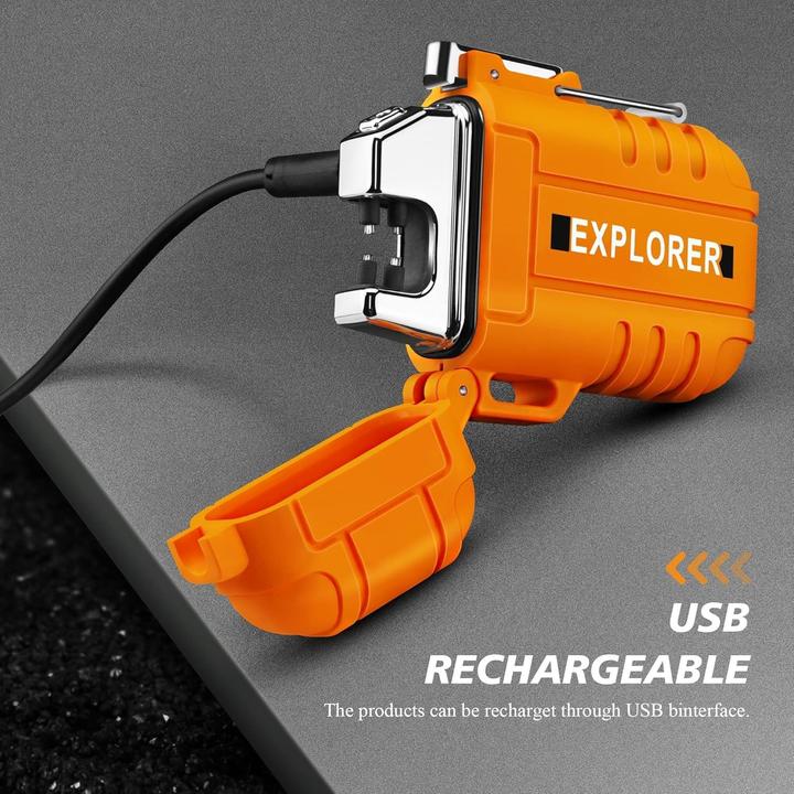 Produktbild Swissdetector Elektrisches Feuerzeug mit Doppelbogen - USB aufladbar - wasserdicht - Orange