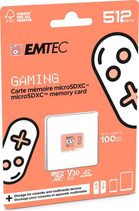 Emtec MicroSD Card SDXC CL.10 UHS1 U3 V30 Gaming (512 GB, microSDXC, U3, UHS-I)