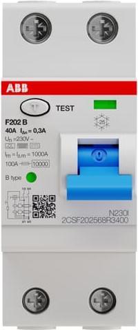 Actual product image ABB F202B-40/0.3-2TE RCD circuit breaker typeB 2P 40A 300mA 3kA 2TE