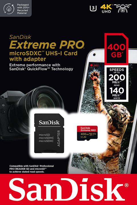 Produktbild SanDisk Extreme PRO (400 GB, microSDXC, U3, UHS-I)