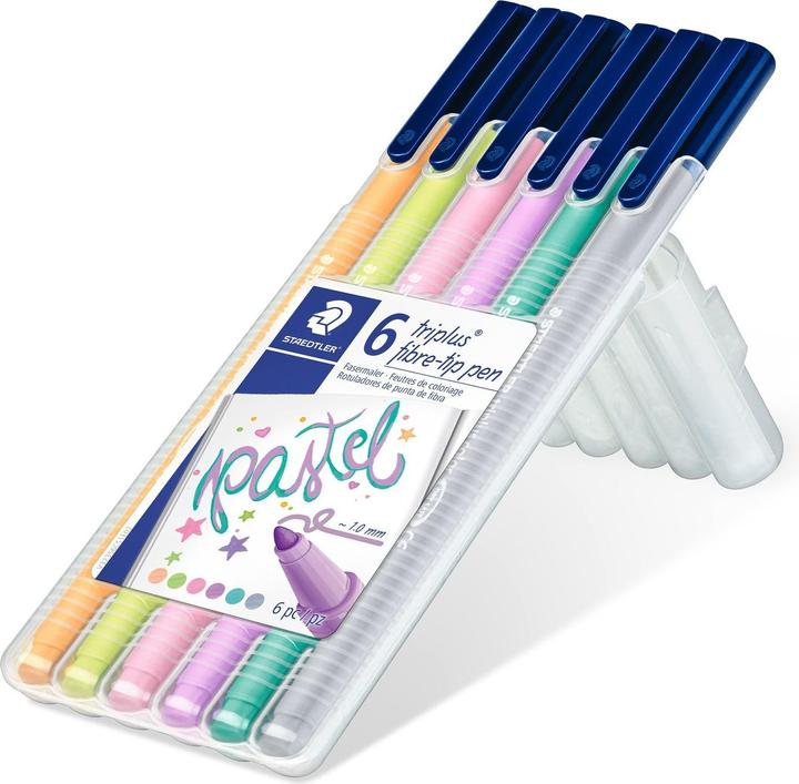 Staedtler triplus color 323 triangular fibre-tip pens (323-21 light pink 323-62 lavender, 323-43 - light orange 323-53 - lime green, 6 colours colour pastel, 323-54 turquoise 323-82 - light grey, 6 x)