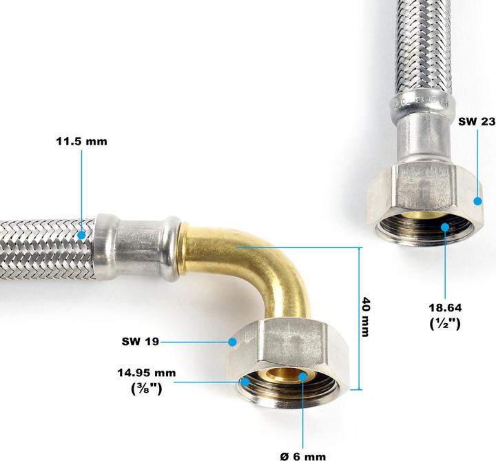 Produktbild XPOtool Flexschlauch 800mm DN8 Panzerschlauch 3/8ÜM Bogen 14,95mm 1/2ÜM 18,64mm