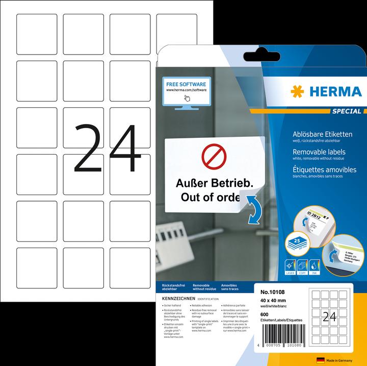 Actual product image HERMA A4 removable labels