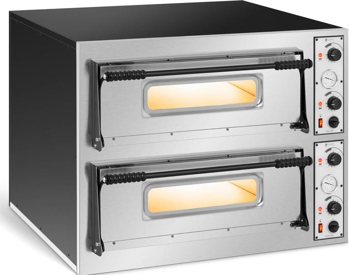Produktbild Royal Catering Gastro Pizzaofen Flammkuchenofen Pizza Backofen 8 Pizzen 2 Kammern 455 °C