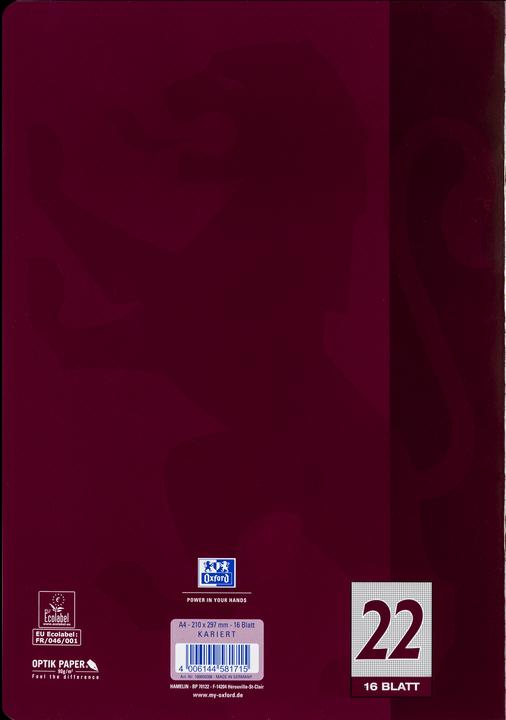 Produktbild Oxford Schulheft (A4, Kariert, Harter Einband)