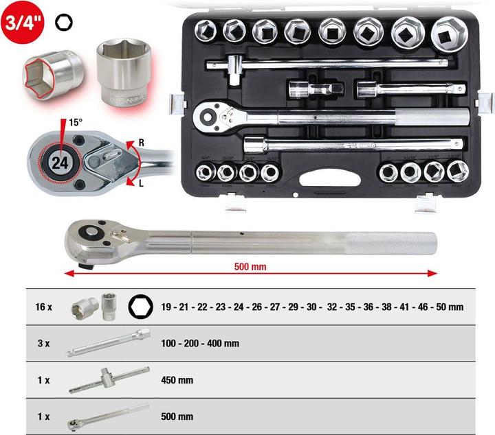 Actual product image KS Tools Socket spanner set (32 mm, 19 mm, 24 mm, 50 mm, 41 mm, 22 mm, 23 mm, 21 mm, 27 mm, 35 mm, 46 mm, 26 mm, 30 mm, 38 mm, 29 mm, 36 mm)