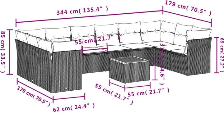 Image du produit VidaXL Ensemble salon de jardin 10 pièces avec coussins