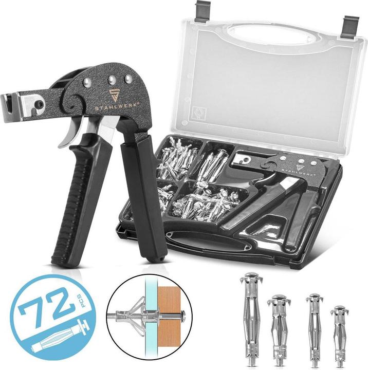 Produktbild Stahlwerk Hohlraumdübel-Zange im Set mit Metall-Hohlraumdübeln 72-teilig (72 Stk.)