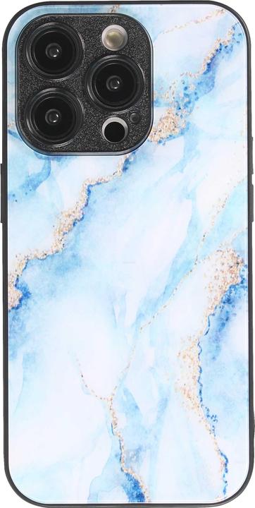 Produktbild PhoneLook Hülle Glass Marmor mit Silikonrand Hellblau (Apple iPhone 14 Pro Max)