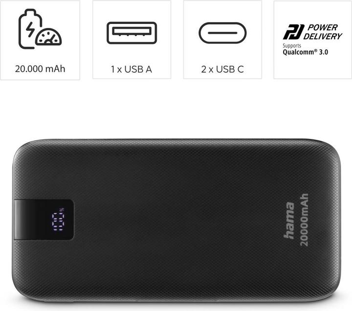 Produktbild Hama Power Pack PD 20 (20000 mAh, 20 W, 74 Wh)