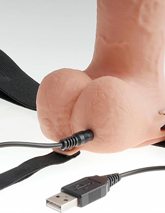 Actual product image Pipedream 7" Hollow Rechargeable Strap-On with Balls, Flesh