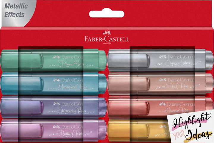 Actual product image Faber-Castell Highlighter TL46 Metallic (Case of 8 (glamorous gold, shiny silver, pearl rose, brilliant ruby, magnificent blue, precious green, glorious red, shimmering violet), 5 mm, 8 x)