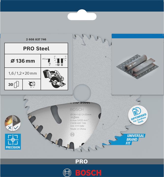 Produktbild Bosch Professional Zubehör PRO Steel cordless Kreissägeblatt, 136 x 1,6 x 20 mm