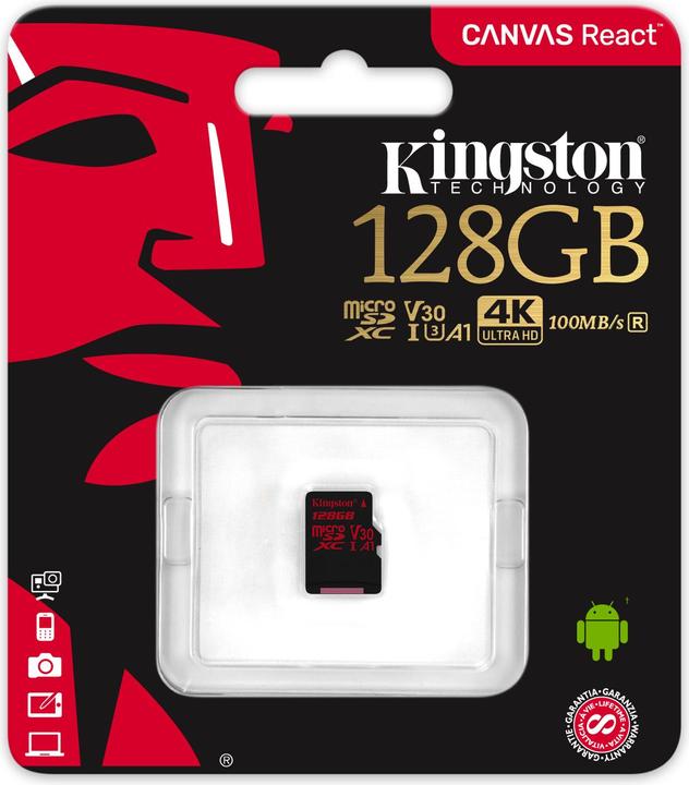Produktbild Kingston Canvas React microSDXC (128 GB, microSDXC, U3, UHS-I)