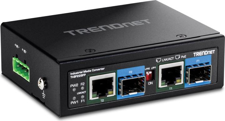 Actual product image Trendnet TI-BF22SFP Media Converter 2-Port Industrial SFP to Gigabit PoE++