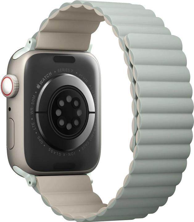 Actual product image Uniq pasek Revix Apple Watch Series 1/2/3/4/5/6/7/8/SE/SE2 38/40/41mm. Reversible Magnetic zielony-b (Silicone, Stainless steel)
