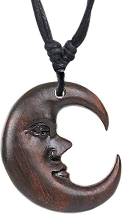 Produktbild Star Piercing Halskette schwarz Anhänger Mann im Mond aus Narra Holz (ohne Messing, Organisch)