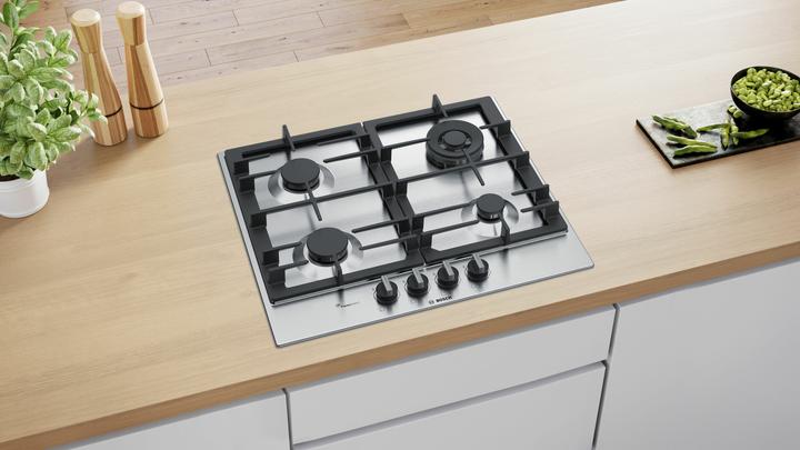 Produktbild Bosch Hausgeräte Serie 6 PCH6A5B90 Kochfeld, Edelstahl Integriert Gaskochfeld 4 Zone(n)
