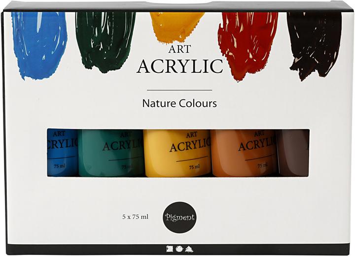 Produktbild Creativ Company Pigment Art Acrylverf Natuurlijke Kleuren, 5x75ml (Frühjahrsgrün, Seeblau, Ockergelb, Sienna, Umbra gebrannt, 75 ml)