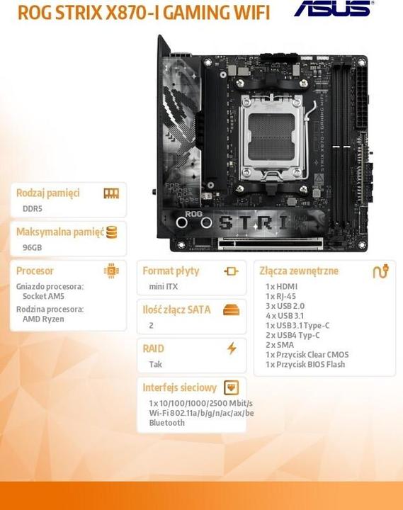 Actual product image ASUS ROG STRIX X870-I GAMING WIFI (AM5, AMD X870, Mini-ITX)