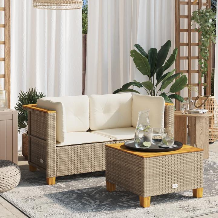 Image du produit VidaXL Jardin Canapé d'angle Coussin Canapé central Canapé de jardin 2 pcs. Beige Poly Rattan