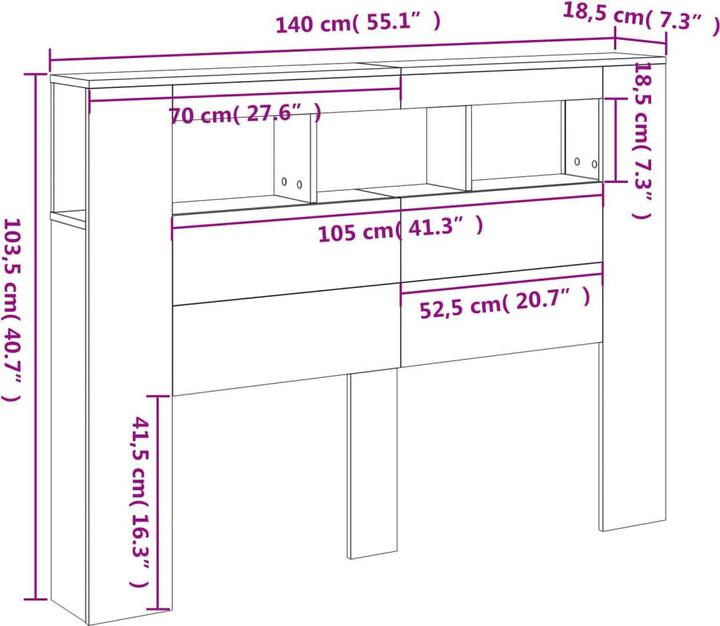 Immagine prodotto VidaXL Testiera a LED (140 x 18,5 x 103,5 cm)