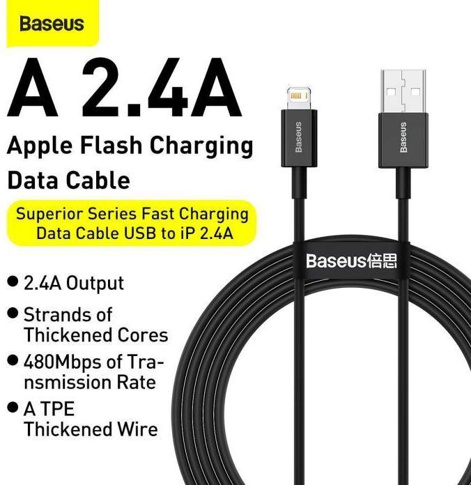 Image du produit Baseus Superior Series Cable USB to iP 2.4A 2m (black) (2 m, USB 2.0)