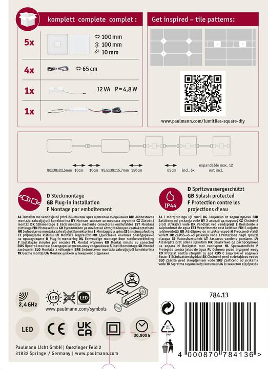 Immagine prodotto Paulmann Apparecchio LumiTiles Basic Set Quadrato 5x0.72W (RGBW, 1 cm, Interno)