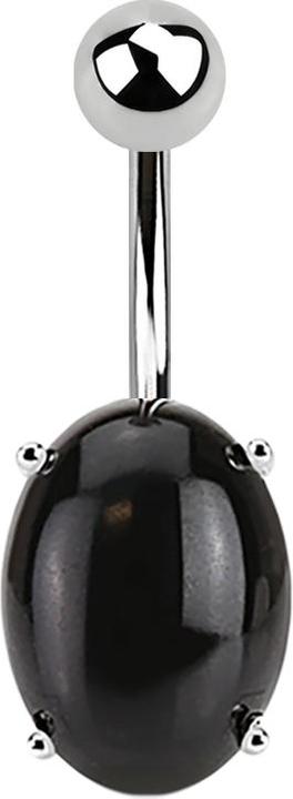 Image du produit Star Piercing Banane argentée avec pierre d'agate noire ovale (Minéral, sans laiton, Acier chirurgical 316L)