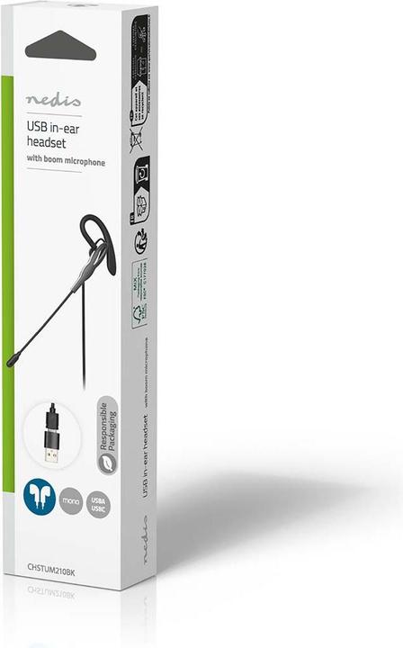 Image du produit Nedis Casque pour PC - Écouteur - Mono - USB Type-A/USB Type-C - Microphone pliable - Noir (Filaire, USB-C)