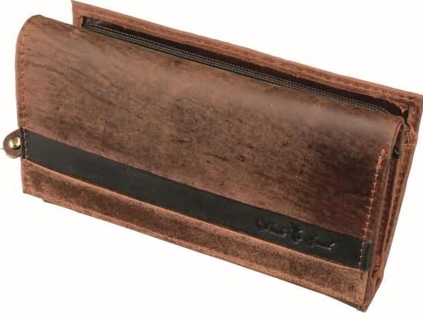Image du produit Pridesoul Porte-monnaie en cuir marron foncé pour femme Compartiment arrière, poche zippée avec deux