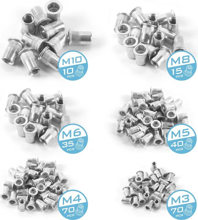 Image du produit Stahlwerk Nietmuttern Set 500-teilig Gewindenieten Niethülsen Gewindedorne