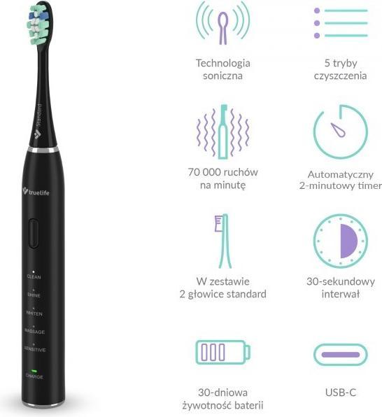 Produktbild Truelife SonicBrush Clean30 Black Erwachsener Vibrierende Zahnbürste (Schallzahnbürste)