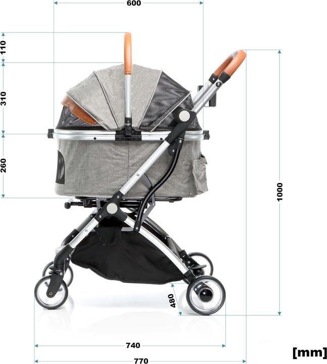 Produktbild Fudajo 2in1 Hundewagen faltbar Hundebuggy Ablage Grau Haustierwagen Katze (Katze, Hund, Atmungsaktiv, Faltbar)